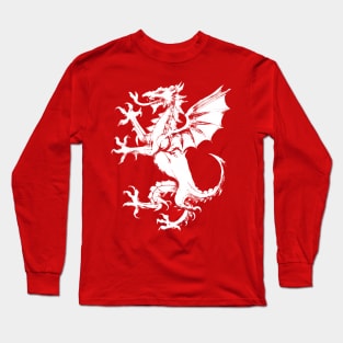 Welsh Dragon White Ink Grunge Long Sleeve T-Shirt